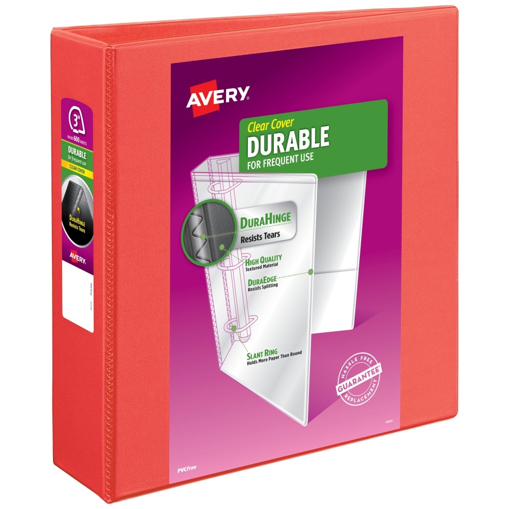 slide 1 of 1, Avery Durable Clear Cover Binder - Assorted, 3 in