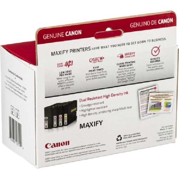 slide 4 of 4, Canon® PGI-2200 XL Black; PGI-2200 Cyan; Magenta; Yellow High-Yield/Standard-Yield Ink Tanks, Pack Of 4, 9255B005, XL