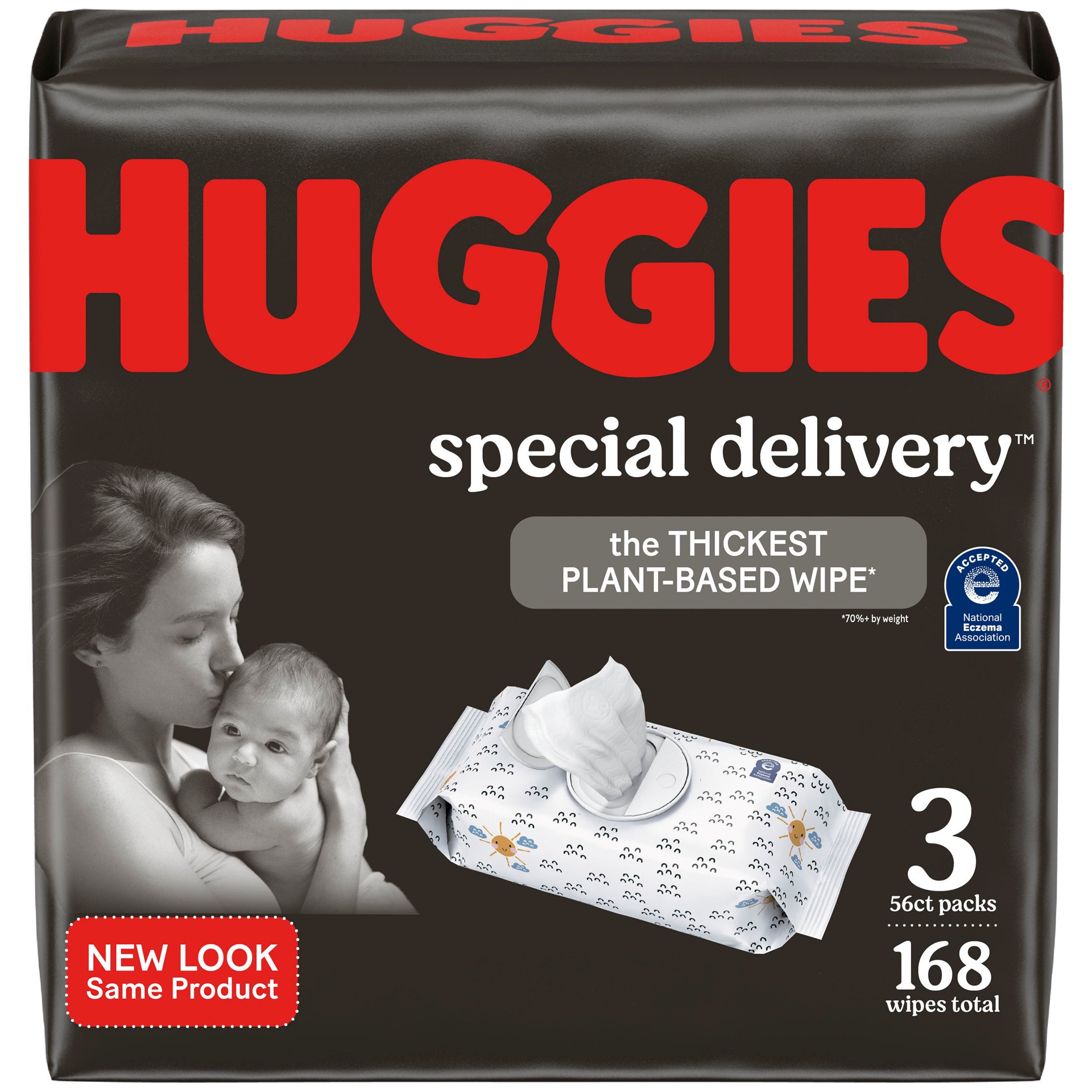 slide 1 of 5, Huggies Special Delivery Hypoallergenic Baby Wipes, Unscented, 3 Push Button Packs (168 Wipes Total), 3 ct