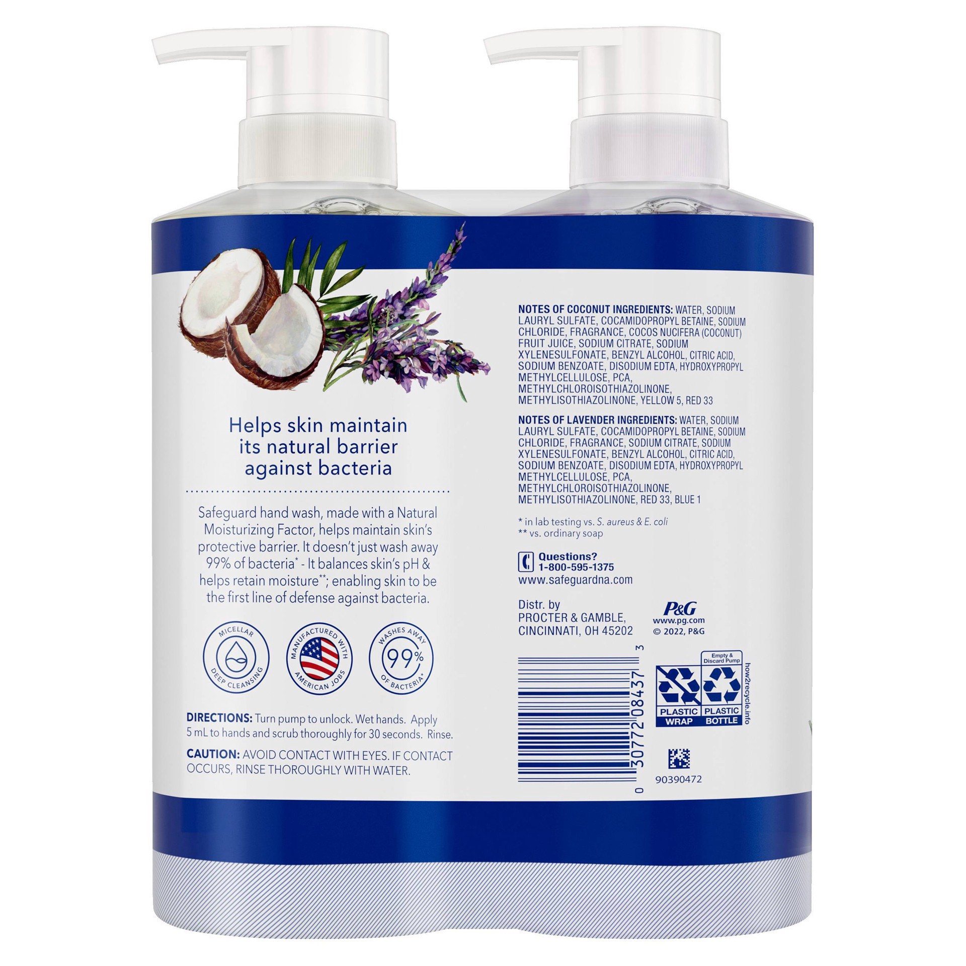 slide 2 of 4, Safeguard Hand Wash Twin Pack, Notes of Lavender & Notes of Coconut, 15.5 oz
