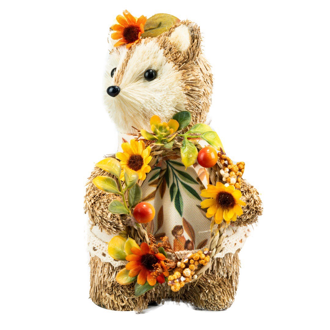 slide 2 of 3, 6" Fox With Sunflower Wreath Natural Decor By Ashland, 6 in
