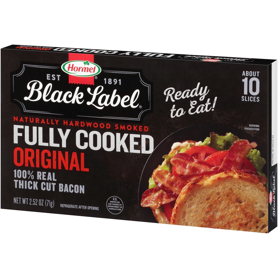 slide 2 of 8, HORMEL BLACK LABEL Thick Cut Fully Cooked Bacon, 2.52 oz