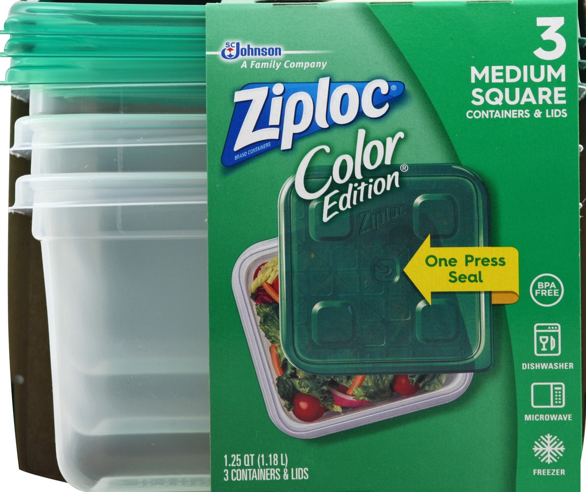 slide 1 of 4, Ziploc Holiday Medium Square Green, 3 ct