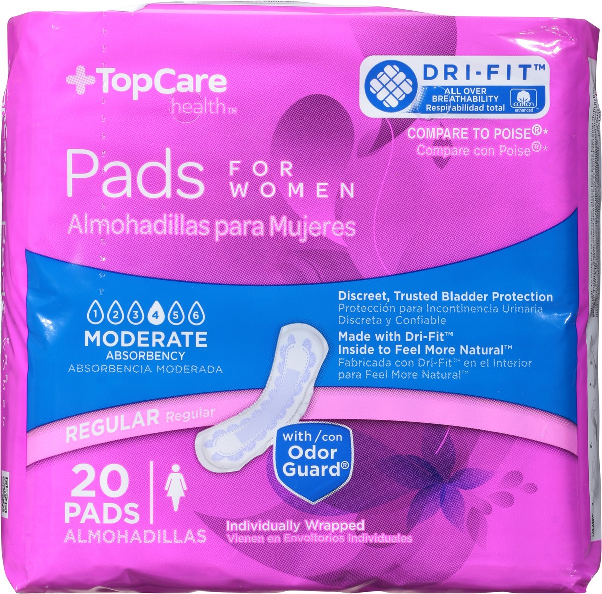 slide 1 of 14, TopCare Health Womens Moderate Regular Pads Regular 20 ea, 20 ct