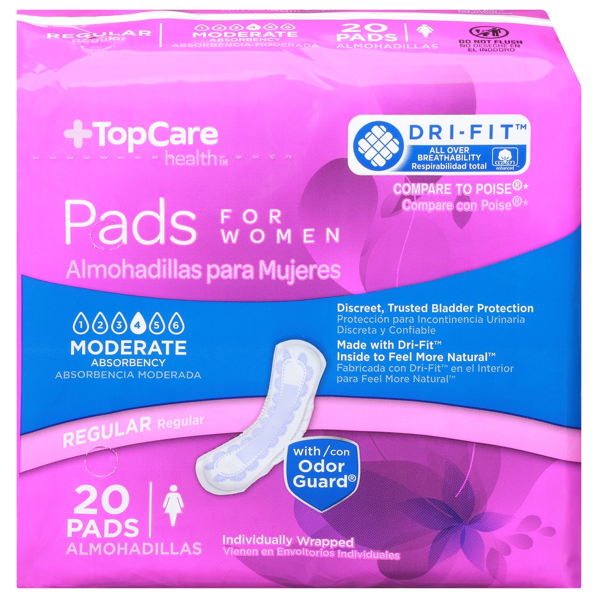 slide 5 of 14, TopCare Health Womens Moderate Regular Pads Regular 20 ea, 20 ct