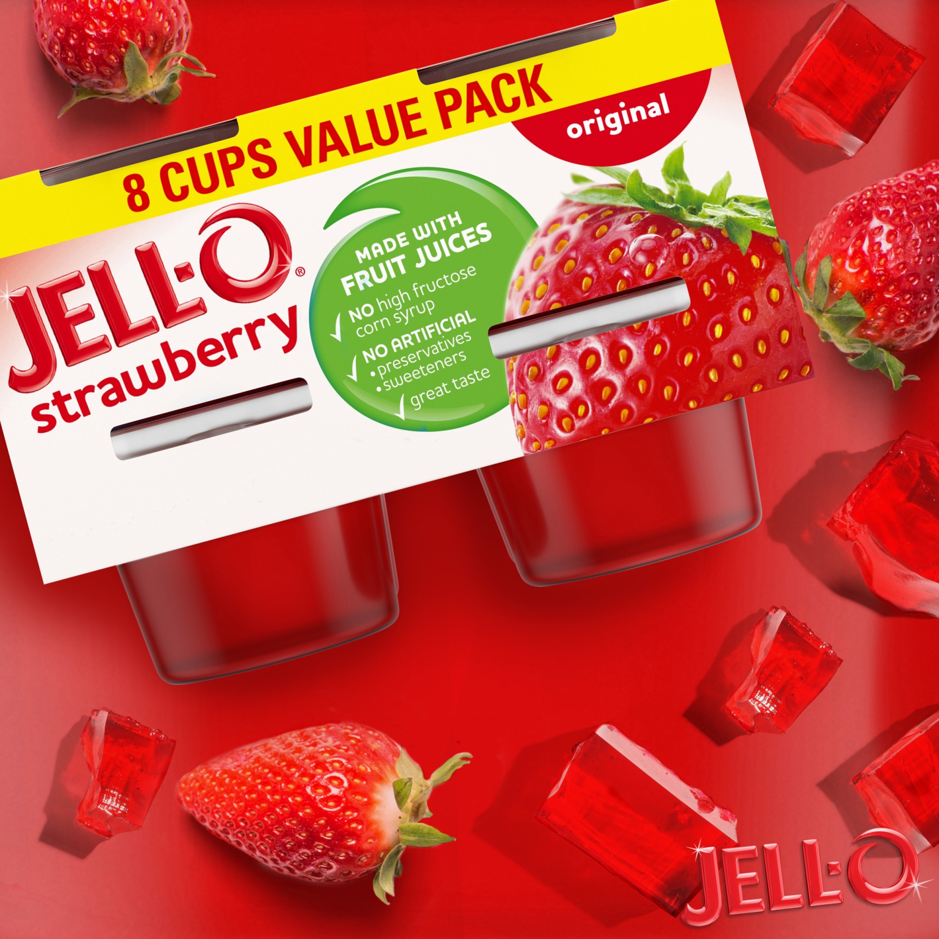 JellO Original Strawberry ReadytoEat Jello Cups Gelatin Snack Value