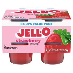 Jell-O Original Strawberry Artificially Flavored Ready-to-Eat Snack Cups Gelatin Value Pack, 8 ct Cups