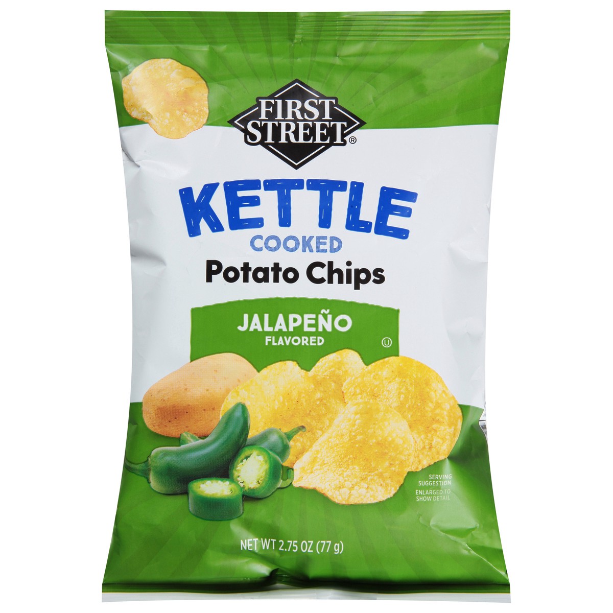 slide 1 of 13, First Street Jalapeno Kettle Chips, 2.75 oz