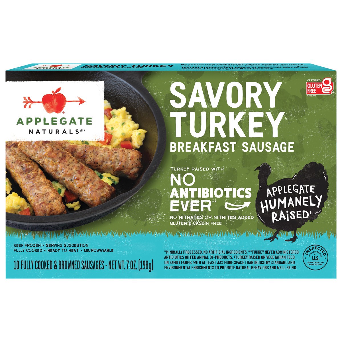 slide 6 of 8, Applegate Naturals Savory Turkey Breakfast Sausage Links, 7oz (Frozen), 10 ct