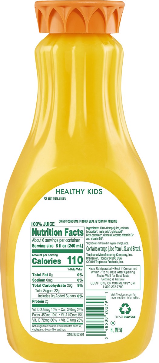 slide 7 of 7, Tropicana Pure Premium No Pulp Healthy Kids 100% Orange Juice With Calcium & Vitamins A, D & E - 52 fl oz, 52 fl oz