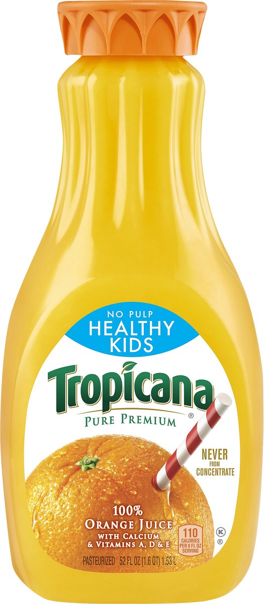 slide 4 of 7, Tropicana Pure Premium No Pulp Healthy Kids 100% Orange Juice With Calcium & Vitamins A, D & E - 52 fl oz, 52 fl oz