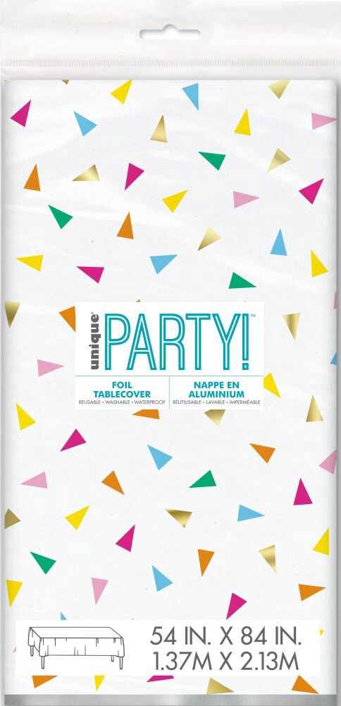 slide 3 of 3, Unique Full Length Tablecloth Bright Triangles, 1 ct