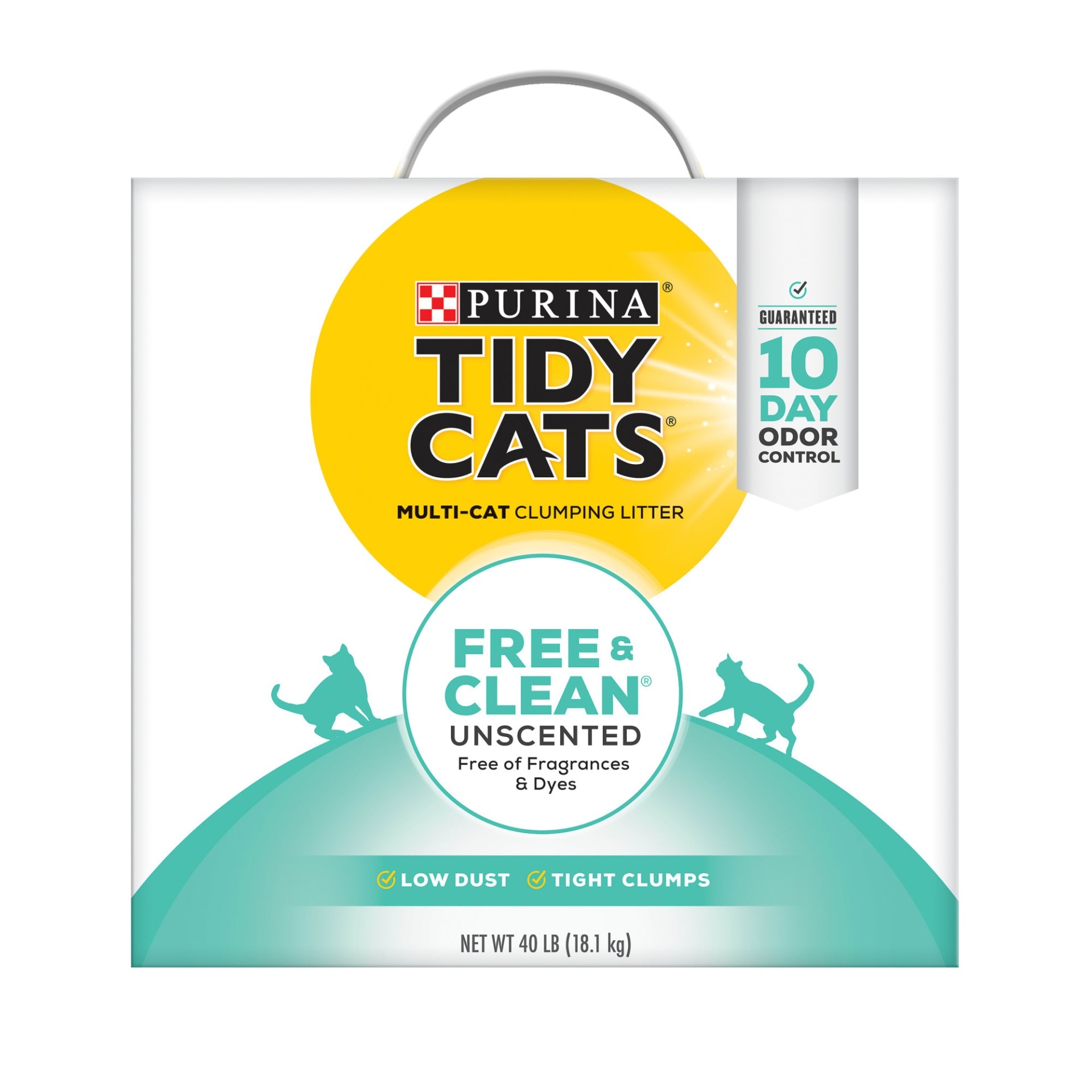 slide 1 of 1, Tidy Cats Free & Clean Unscented Multi-Cat Clumping Litter, 40 lb