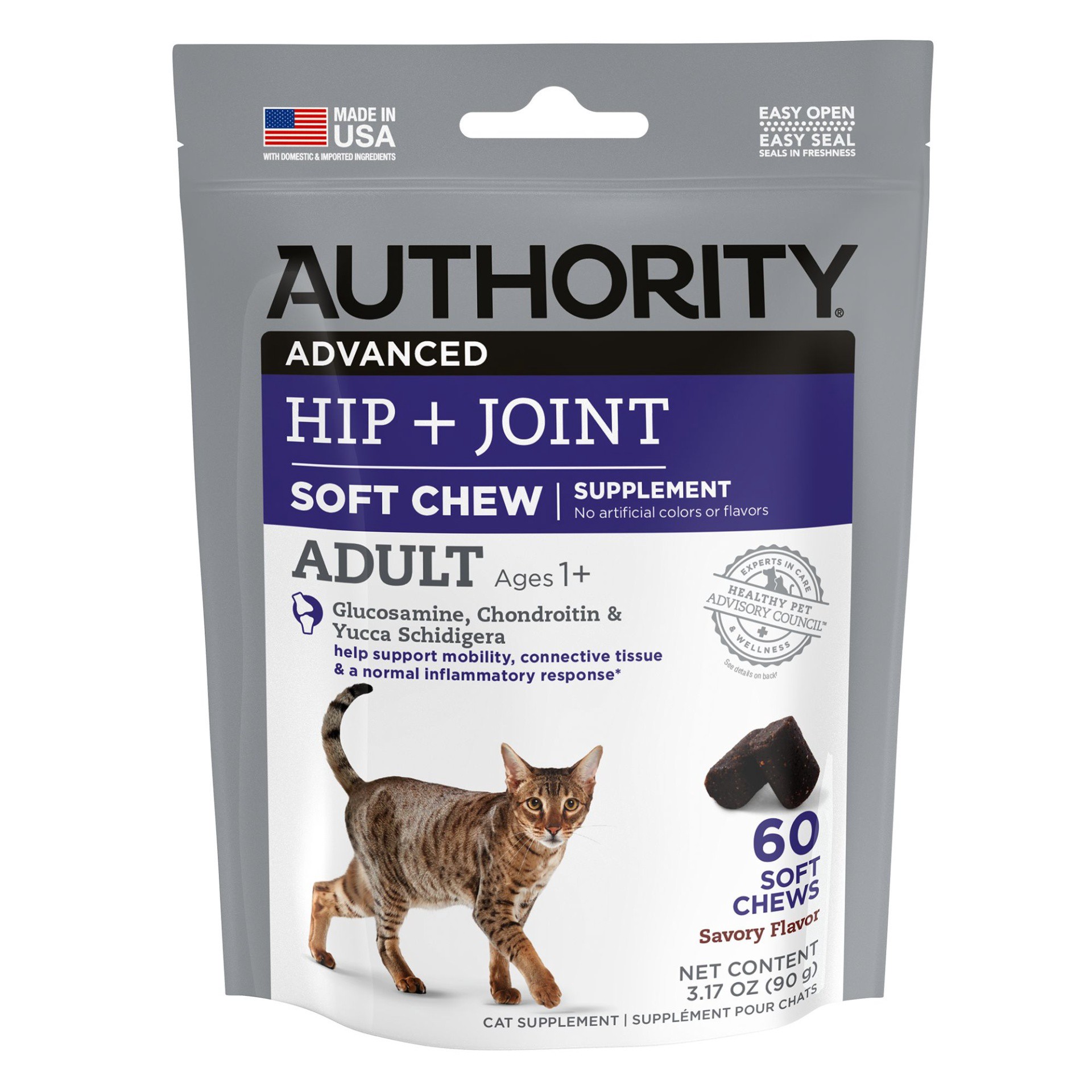 slide 1 of 1, Authority Advanced Hip + Joint Soft Chew Cat Supplement, 60 ct