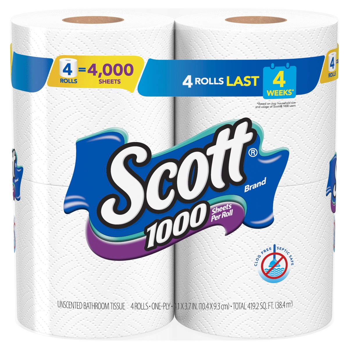 slide 1 of 8, Scott 1000 Bathroom Tissue, 4 ct