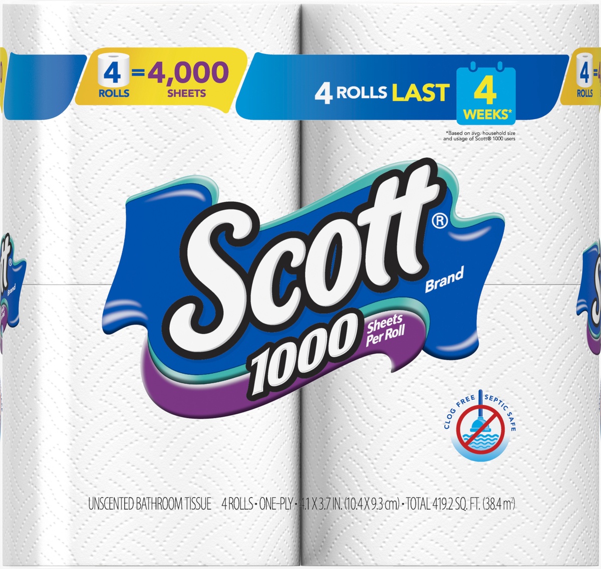 slide 7 of 8, Scott 1000 Bathroom Tissue, 4 ct