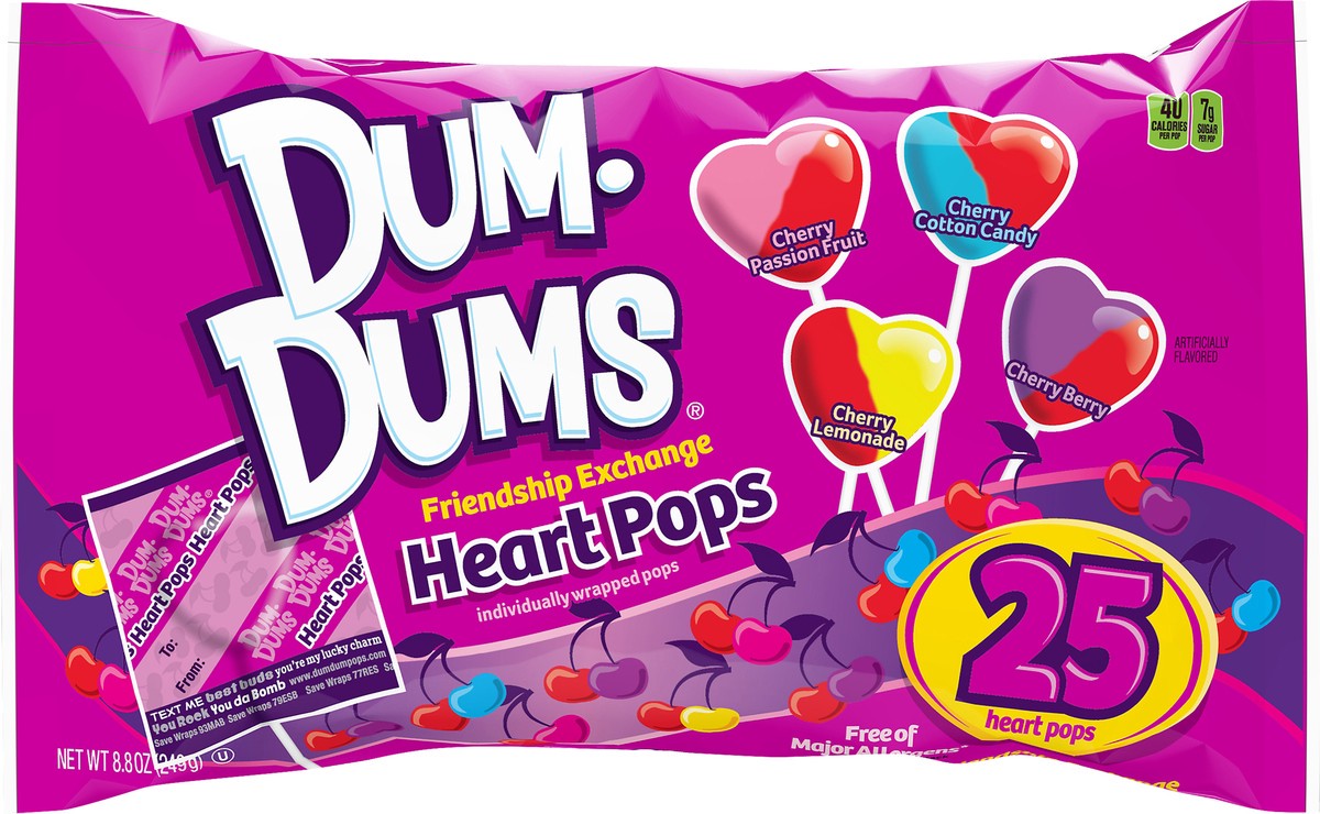 slide 2 of 2, Dum Dums Heart Pops, Friendship Exchange, 25 ct