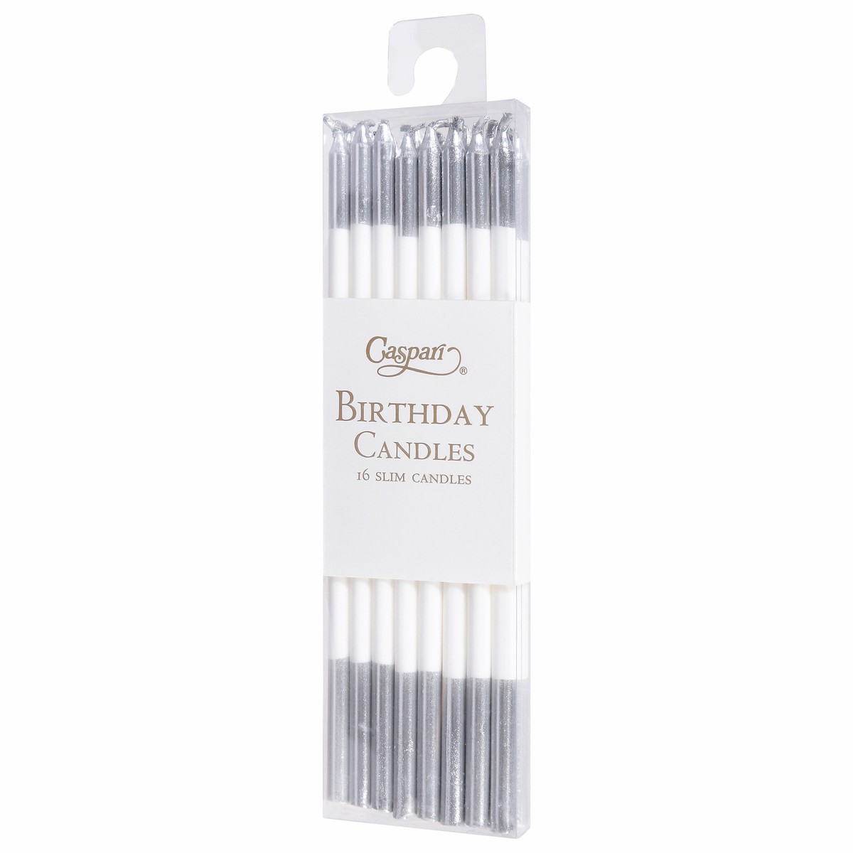 slide 2 of 12, Caspari Slim White/Silver Birthday Candles 16 ea, 16 ct