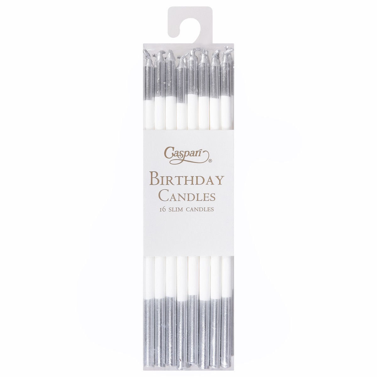slide 12 of 12, Caspari Slim White/Silver Birthday Candles 16 ea, 16 ct