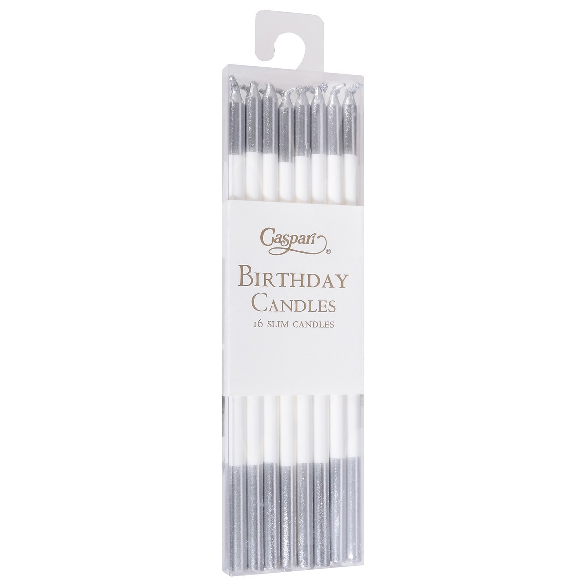 slide 8 of 12, Caspari Slim White/Silver Birthday Candles 16 ea, 16 ct