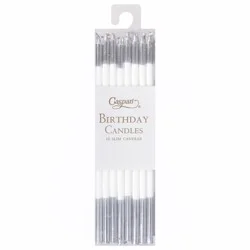 Caspari Slim White/Silver Birthday Candles - 16 ea