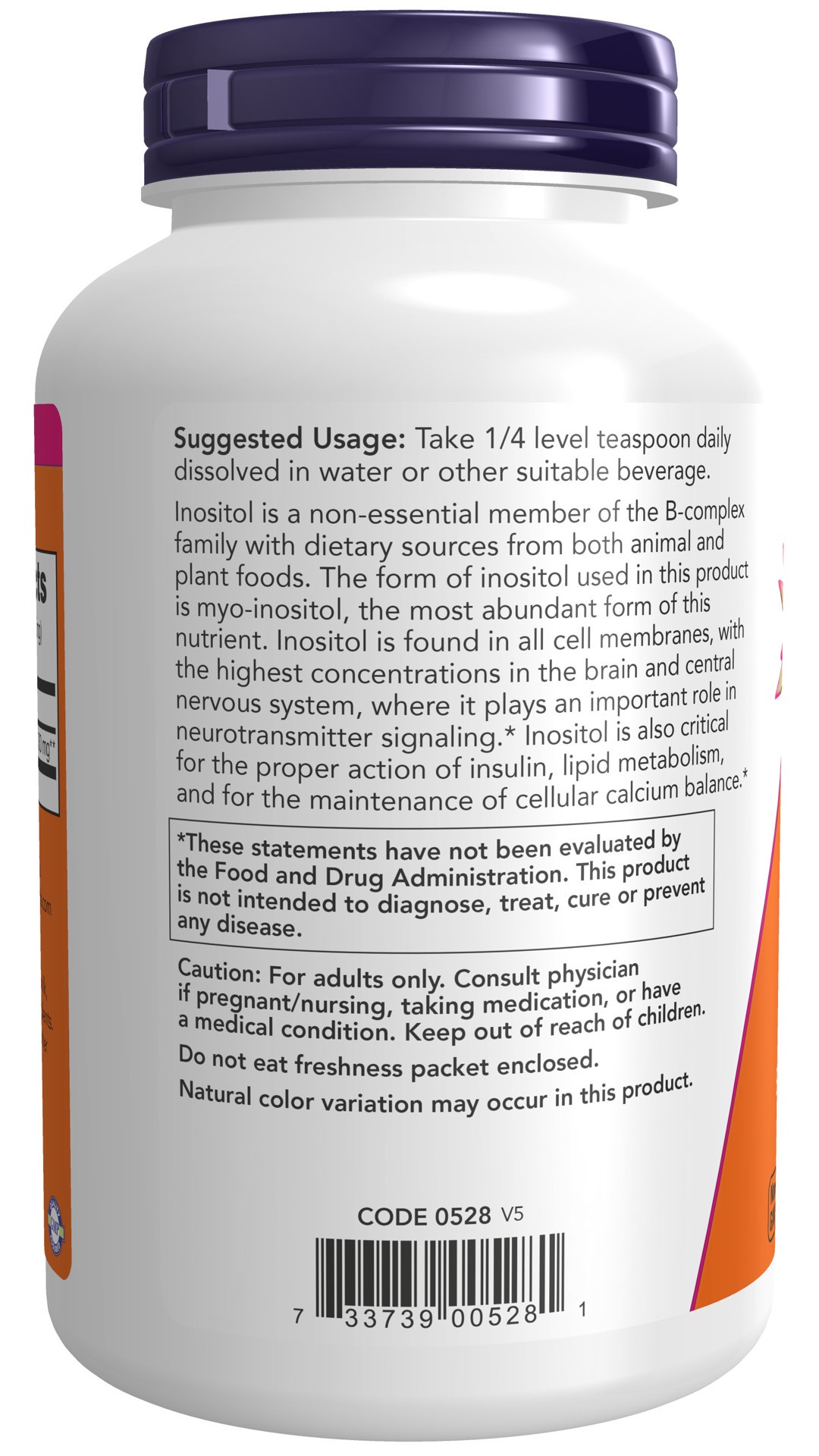 slide 2 of 4, NOW Inositol Powder Vegetarian - 8 oz., 1 ct