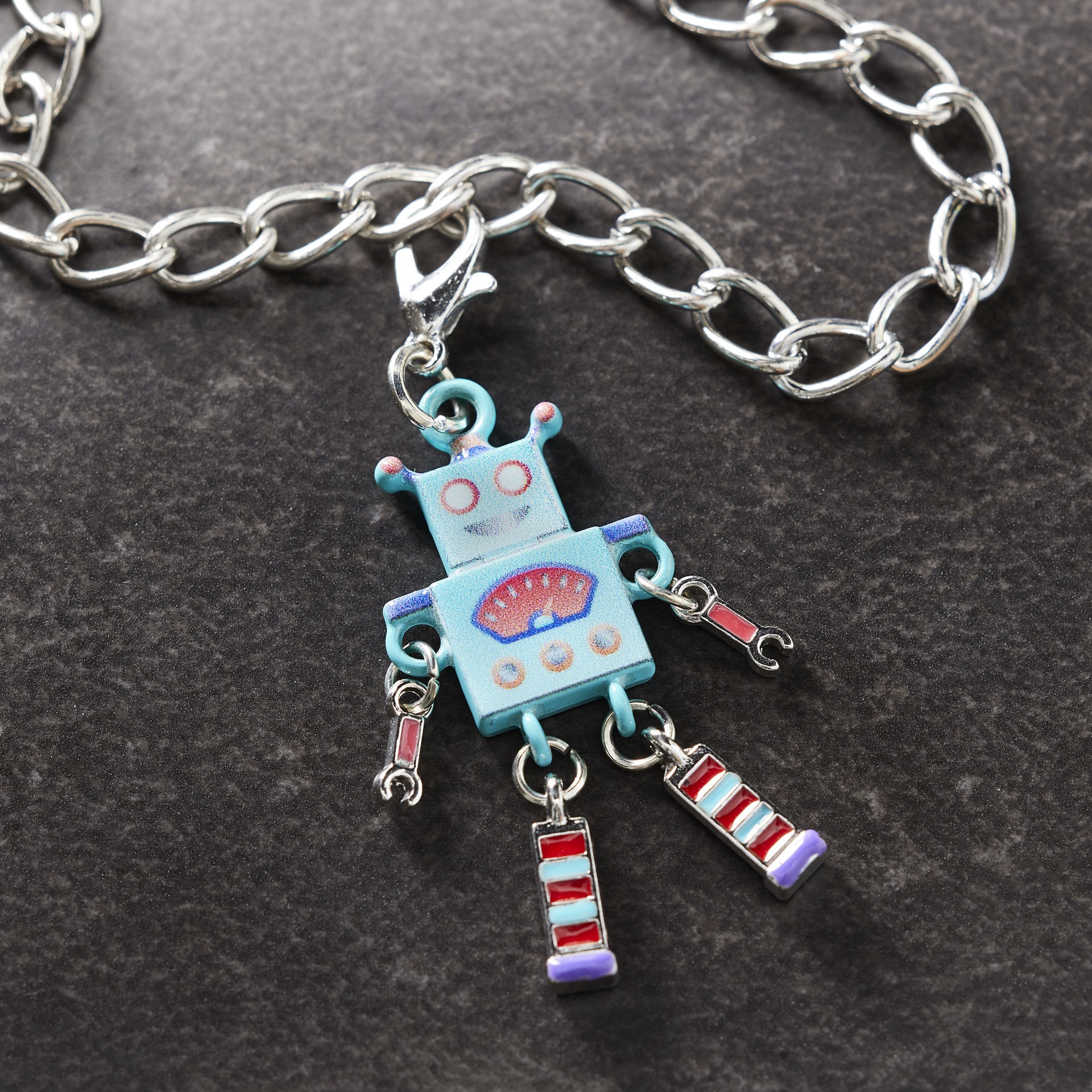 slide 3 of 3, Blue Robot Charm By Bead Landing, 17 mm charm size