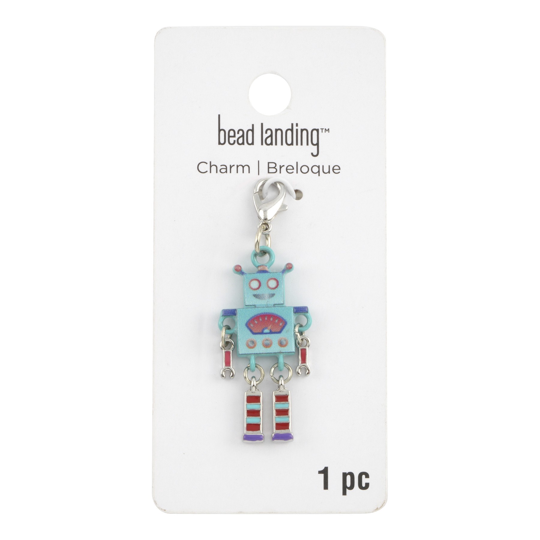 slide 2 of 3, Blue Robot Charm By Bead Landing, 17 mm charm size