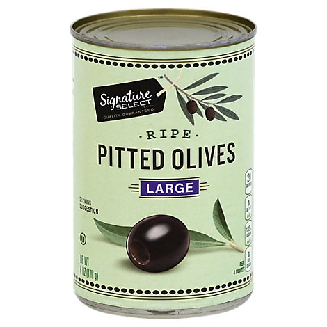 slide 1 of 1, Signature Select Olives Pitted Ripe Large Can, 6 oz