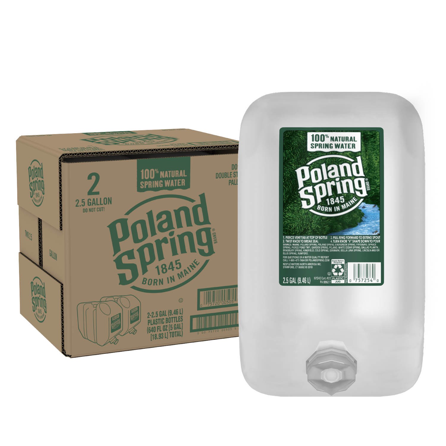 slide 5 of 5, POLAND SPRING Brand 100% Natural Spring Water, 2.5-gallon plastic jugs (Pack of 2) - 2.50 g, 2.50 g