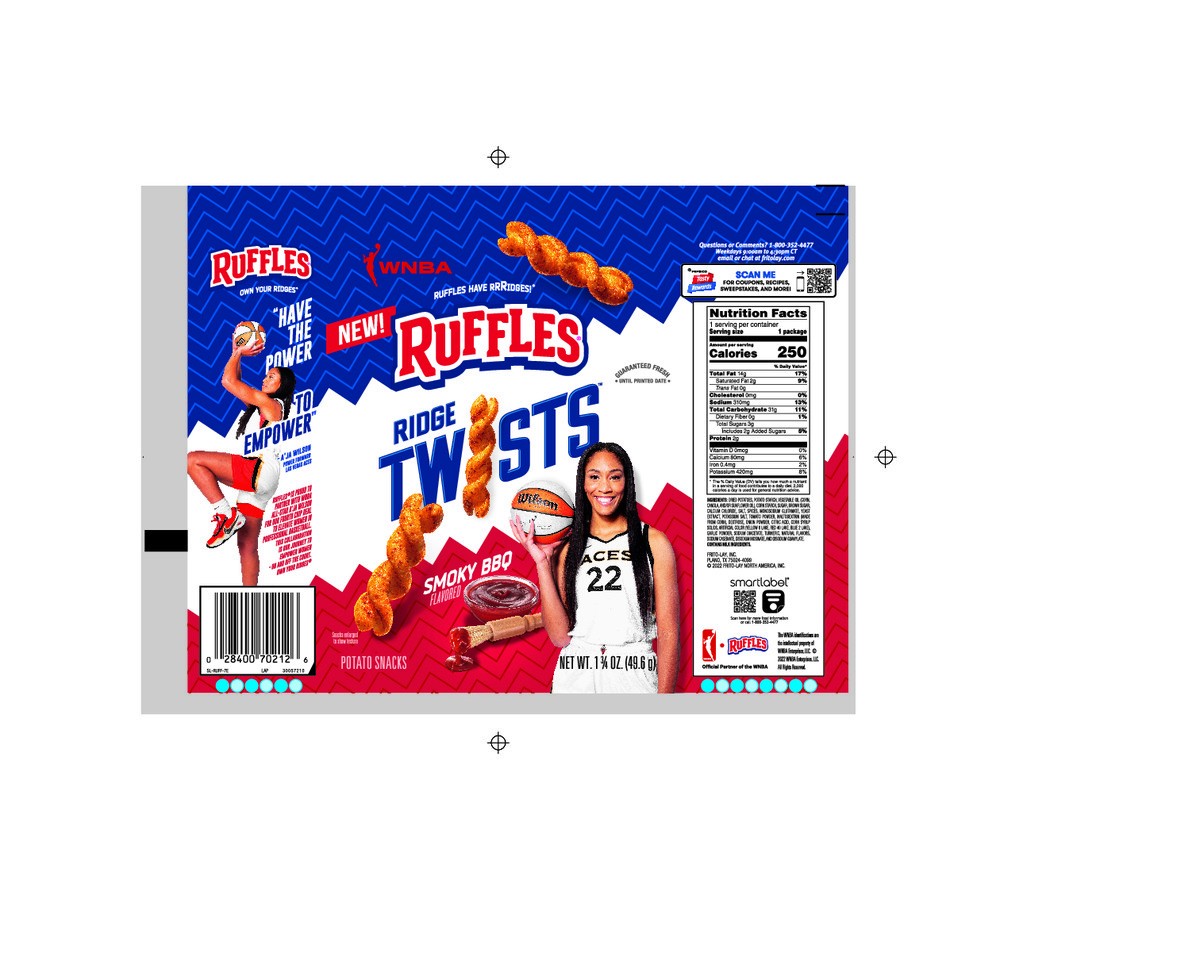 slide 4 of 8, Ruffles Ridge Twists Potato Snacks Smoky BBQ Flavored 1 3/4 Oz, 1.75 oz
