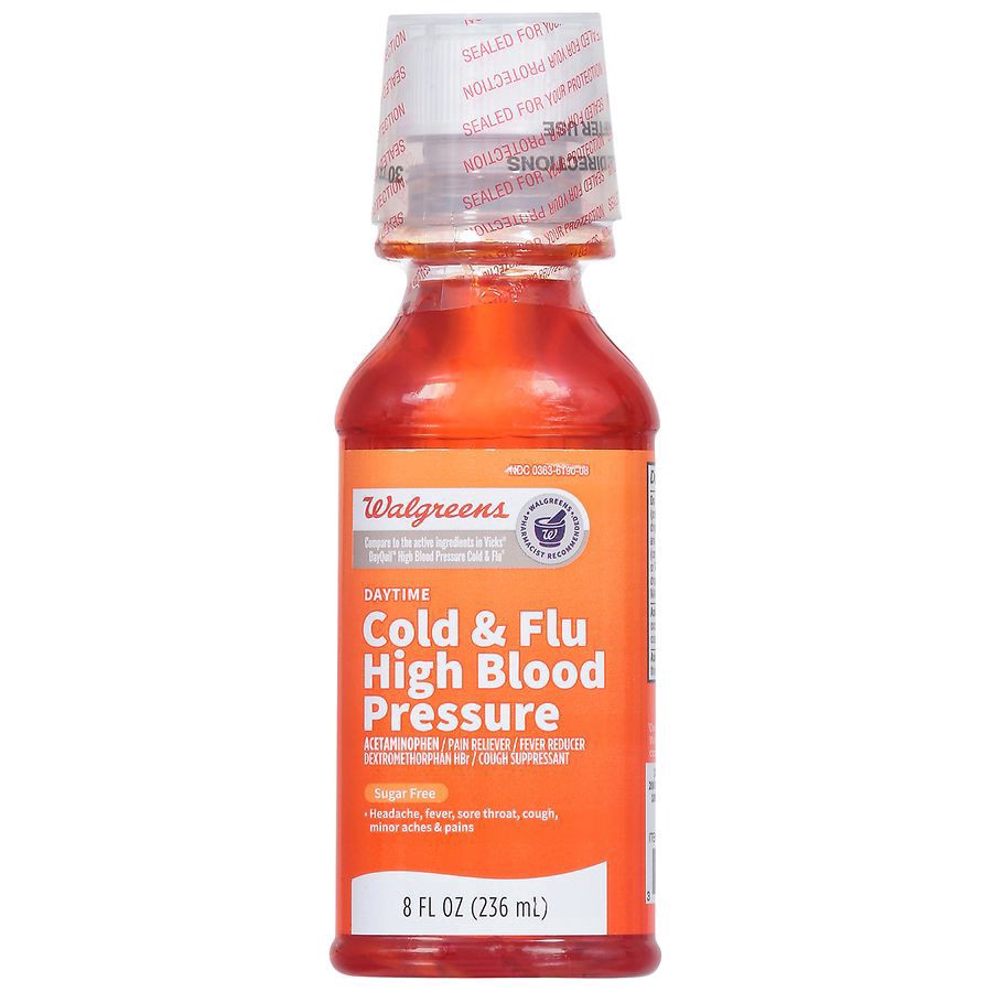 slide 1 of 4, Walgreens Daytime Cold & Flu High Blood Pressure Liquid Sugar Free, 8 fl oz