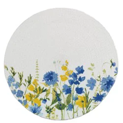 Room & Retreat Seasonal Wildflowers Round Printed Cotton Placemat, Blue, 15 In