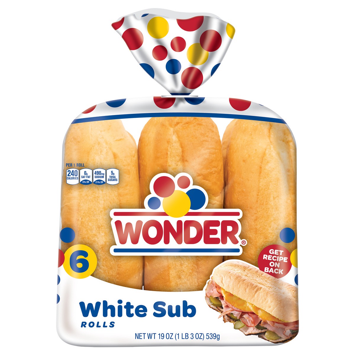 slide 1 of 8, Wonder White Sub Rolls 6 ea, 6 ct