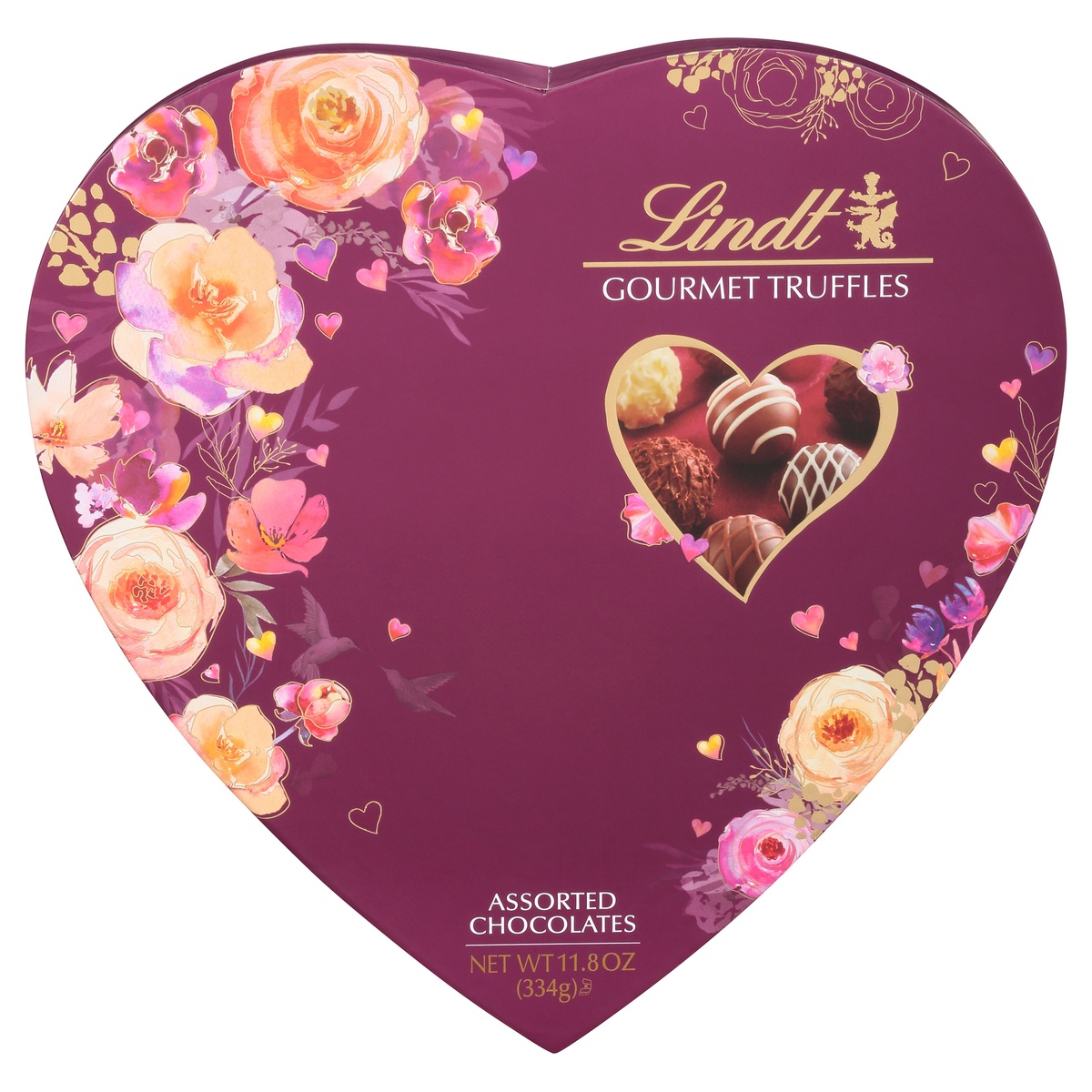 slide 1 of 1, Lindor Valentine's Day Gourmet Truffles Assorted Chocolates Heart, 11.8 oz