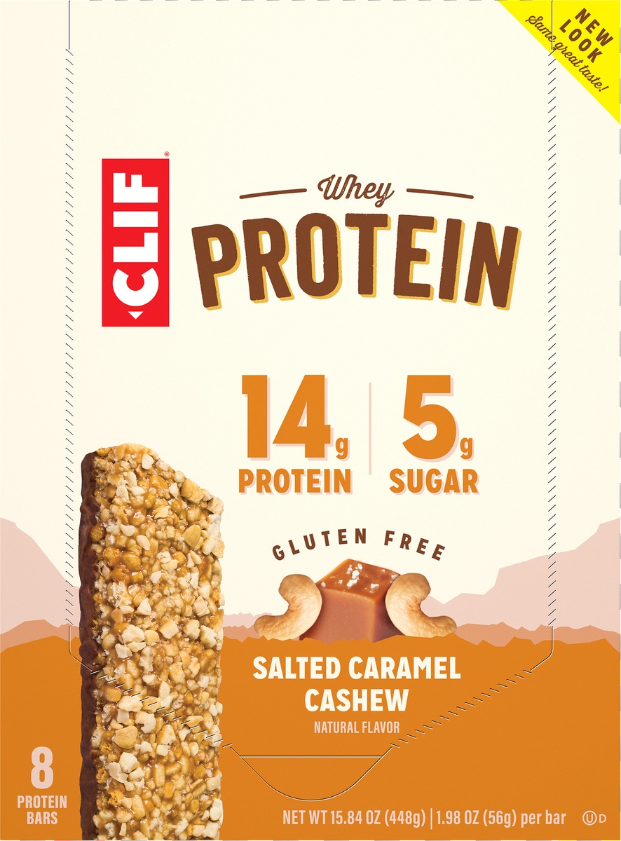 slide 6 of 10, CLIF Whey Protein Salted Caramel Cashew, 2 oz