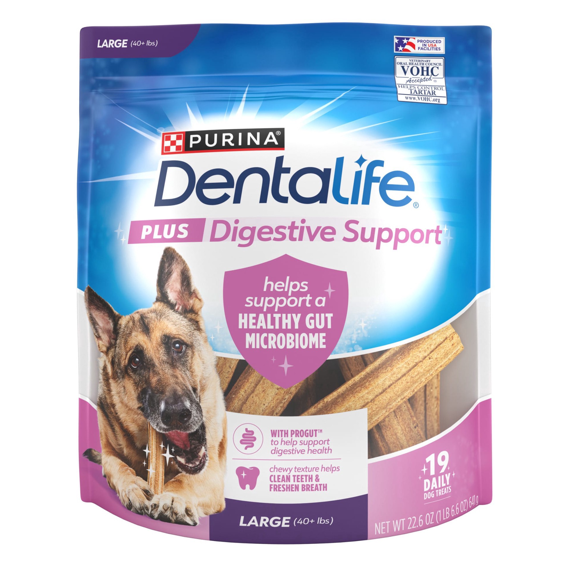 slide 1 of 1, DentaLife Plus Digestive Support Chicken and Pumpkin Flavor Large Dog Dental Chews, 22.6 oz., Count of 19, 1 ct