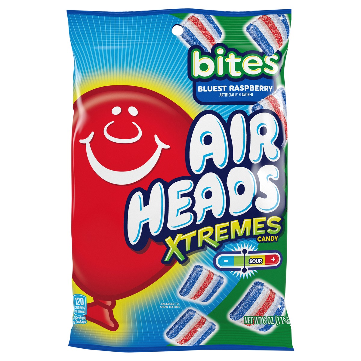 slide 1 of 3, Airheads Xtremes Bites Sweetly Sour Candy Peg Bag, Bluest Raspberry flavor, 6 Ounce, 6 oz