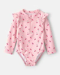 Carter's Baby Girl Cherry Long-Sleeve 1-Piece Rashguard Swimsuit - Pink, 24M