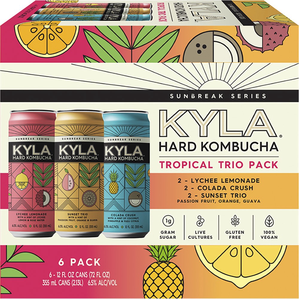 slide 1 of 1, Kyla Hard Kombucha Tropical Trio 6Pk 12Oz Cans, 72 oz