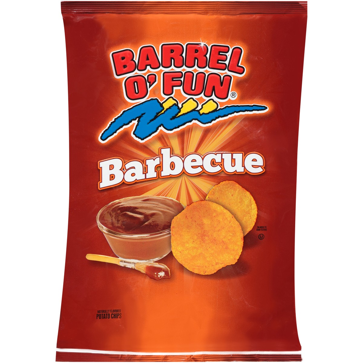slide 1 of 1, Barrel O' Fun Barbeque Chips, 7 oz