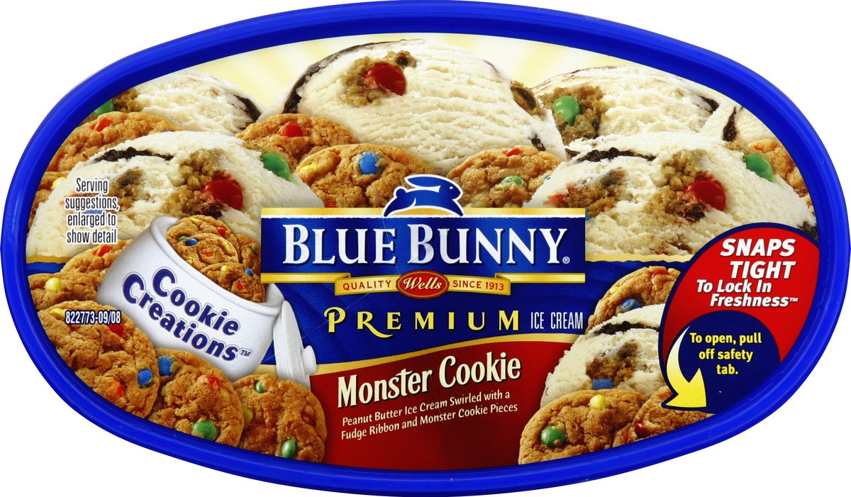 slide 2 of 6, Blue Bunny Premium Cookie Creations Monster Cookie Ice Cream, 1.75 qt