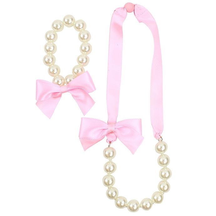 slide 1 of 1, Tiny Treasures One Size Pearl Necklace and Bracelet Set - White/Pink, 2 ct