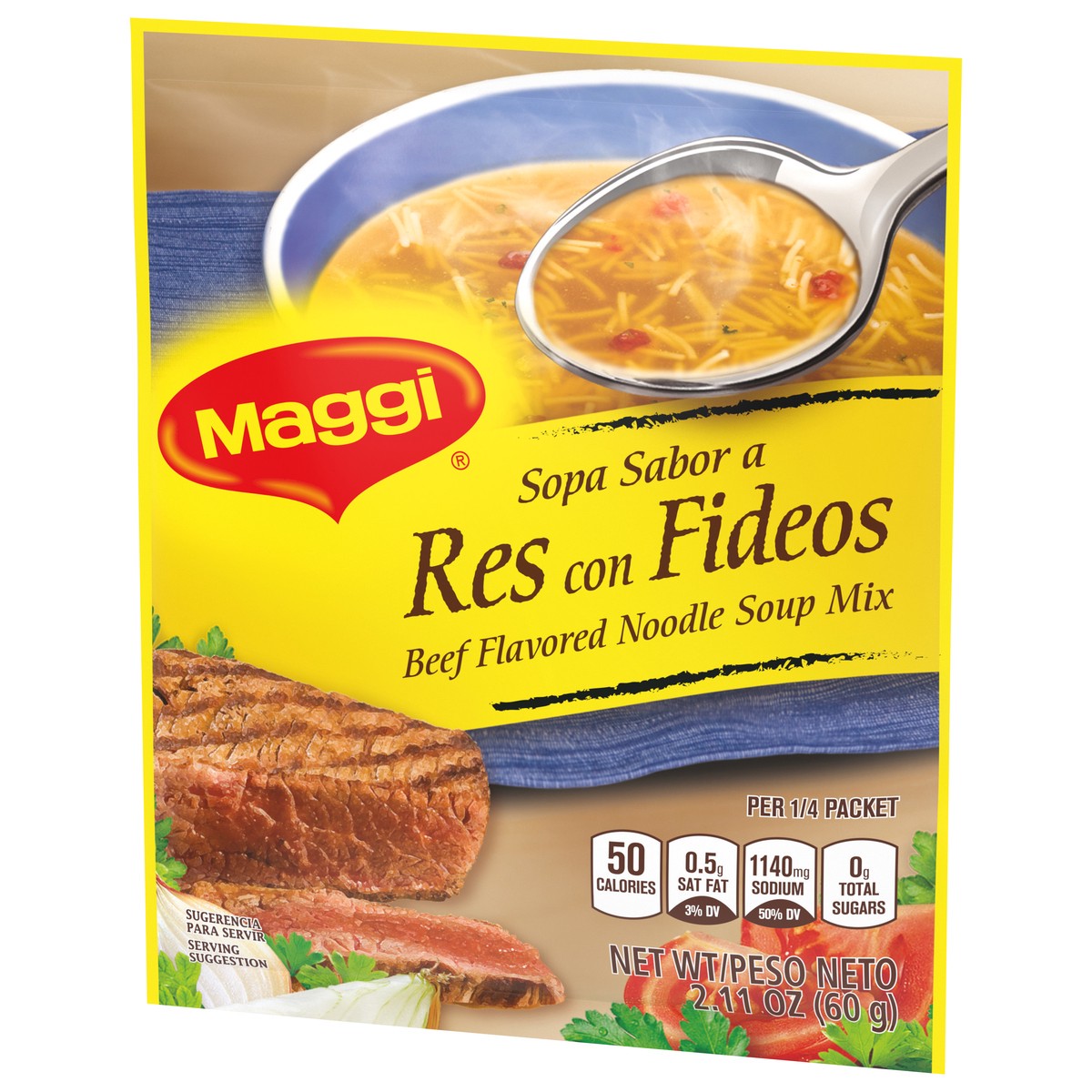 slide 3 of 9, Maggi Beef Flavored Noodle Soup Mix, 2.11 oz