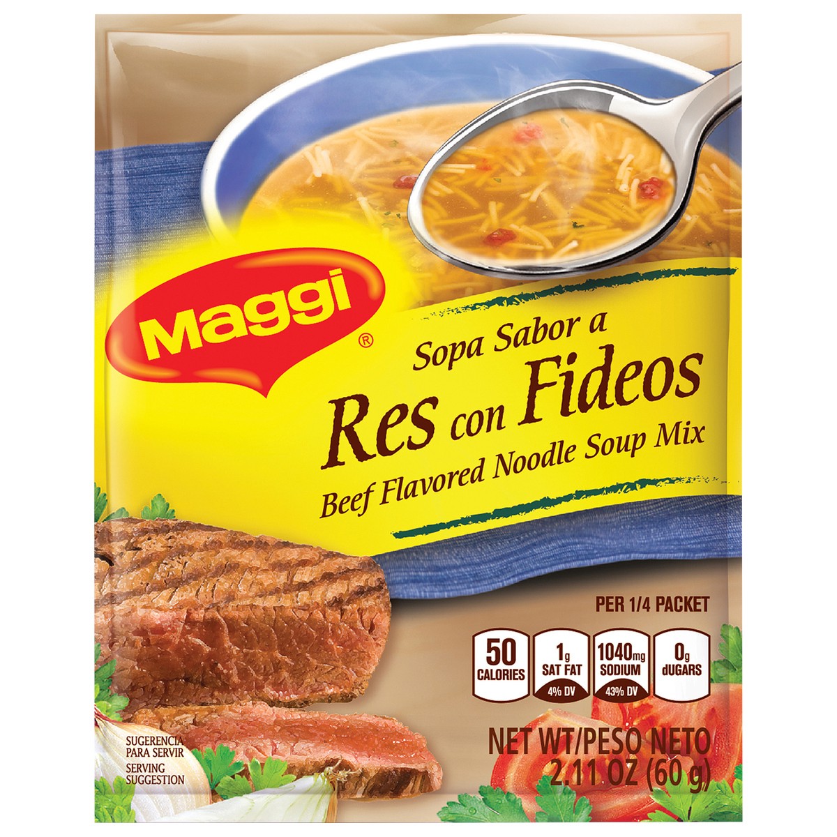 slide 1 of 9, Maggi Beef Flavored Noodle Soup Mix 2.11 oz., 2.11 oz
