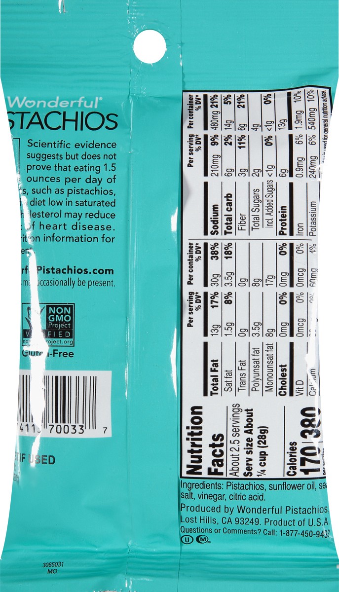 slide 8 of 10, Wonderful Pistachios, No Shells Sea Salt & Vinegar Nuts, 2.25 Ounce Bag, 2.25 oz