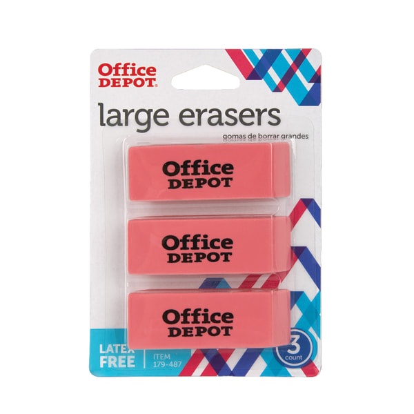 slide 1 of 1, Office Depot Brand Beveled Erasers, Pink, Pack Of 3 Erasers, 3 ct