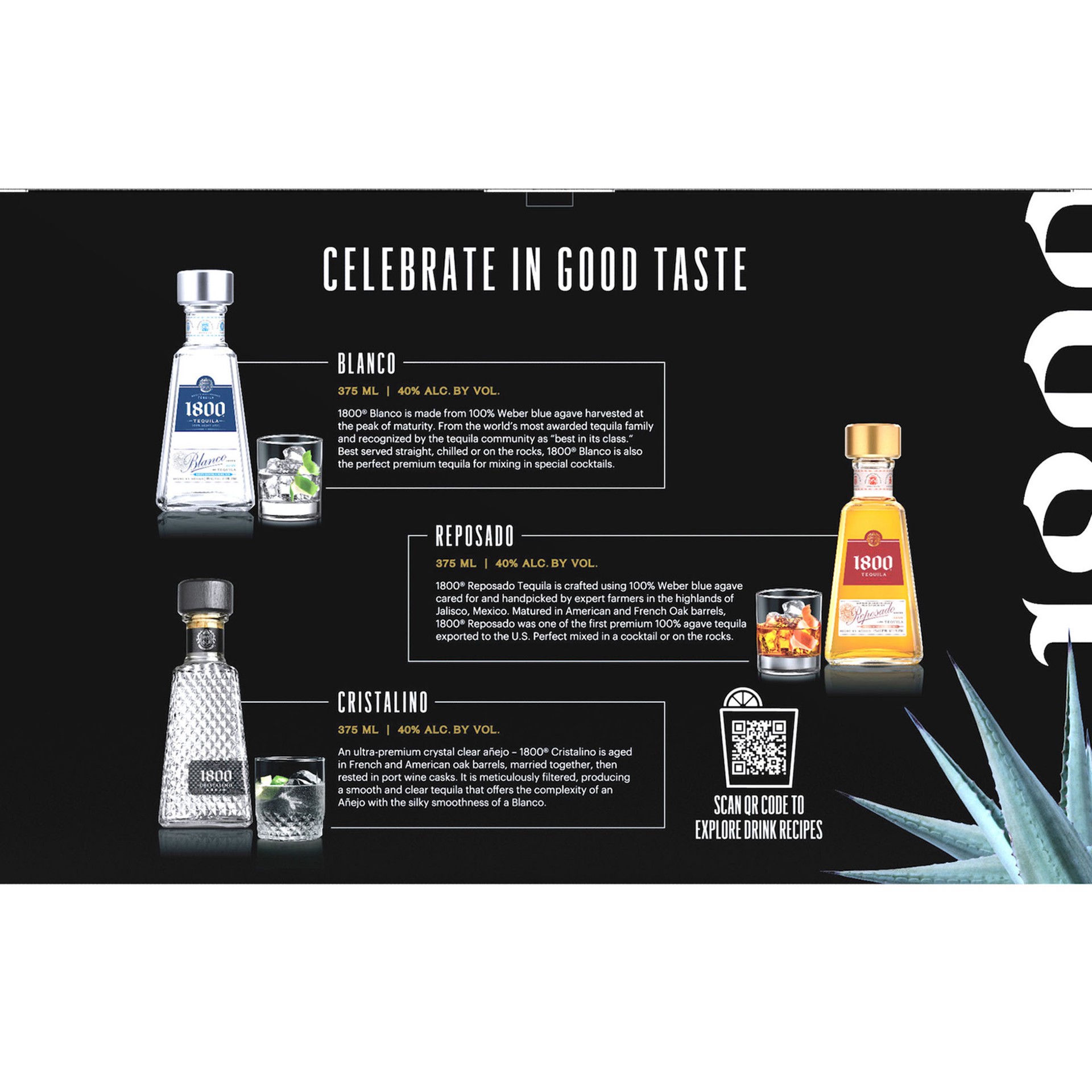 slide 3 of 5, 1800 Blanco, Reposado and Cristalino 375 ml - VAP/Gift Pack, 375 ml