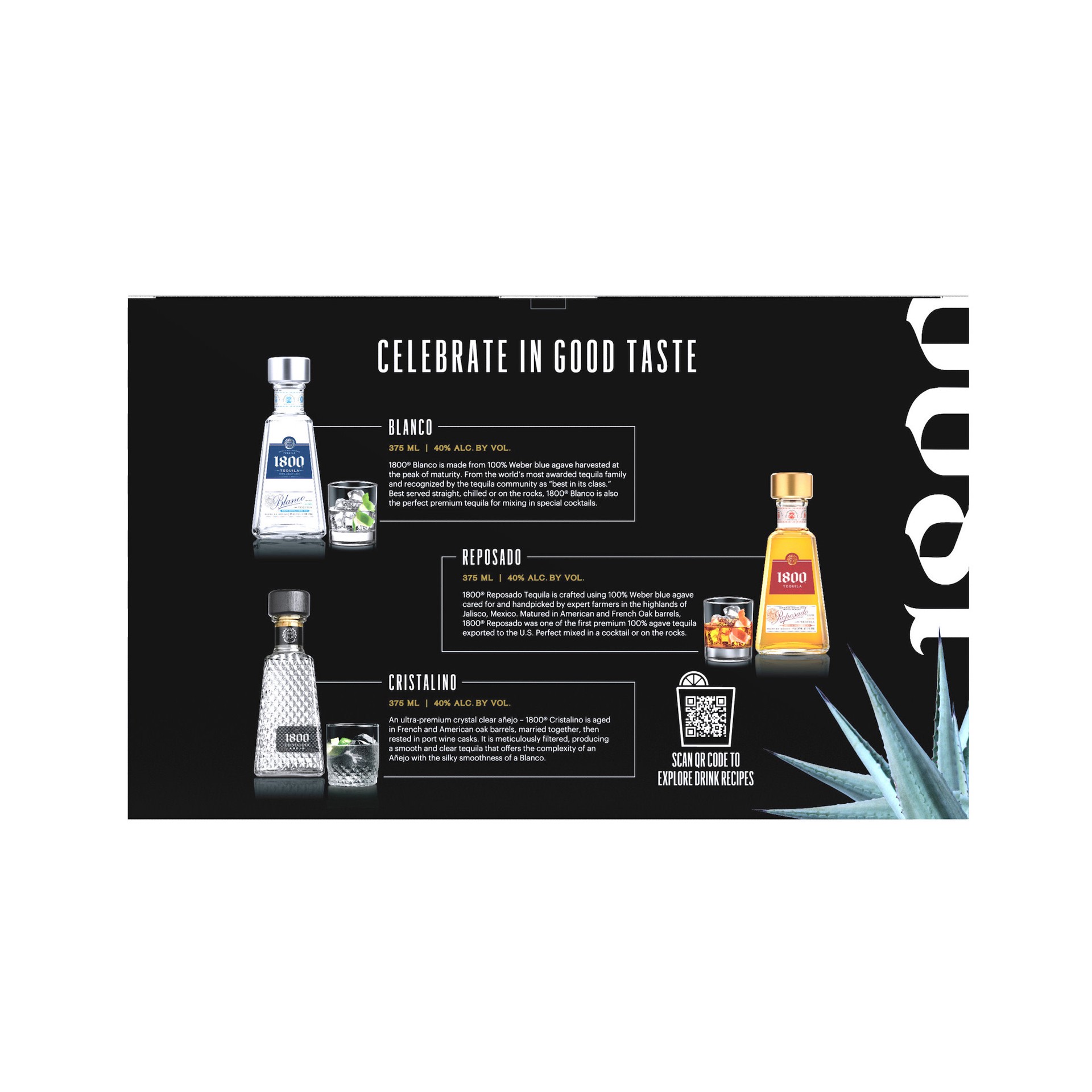 slide 2 of 5, 1800 Blanco, Reposado and Cristalino 375 ml - VAP/Gift Pack, 375 ml