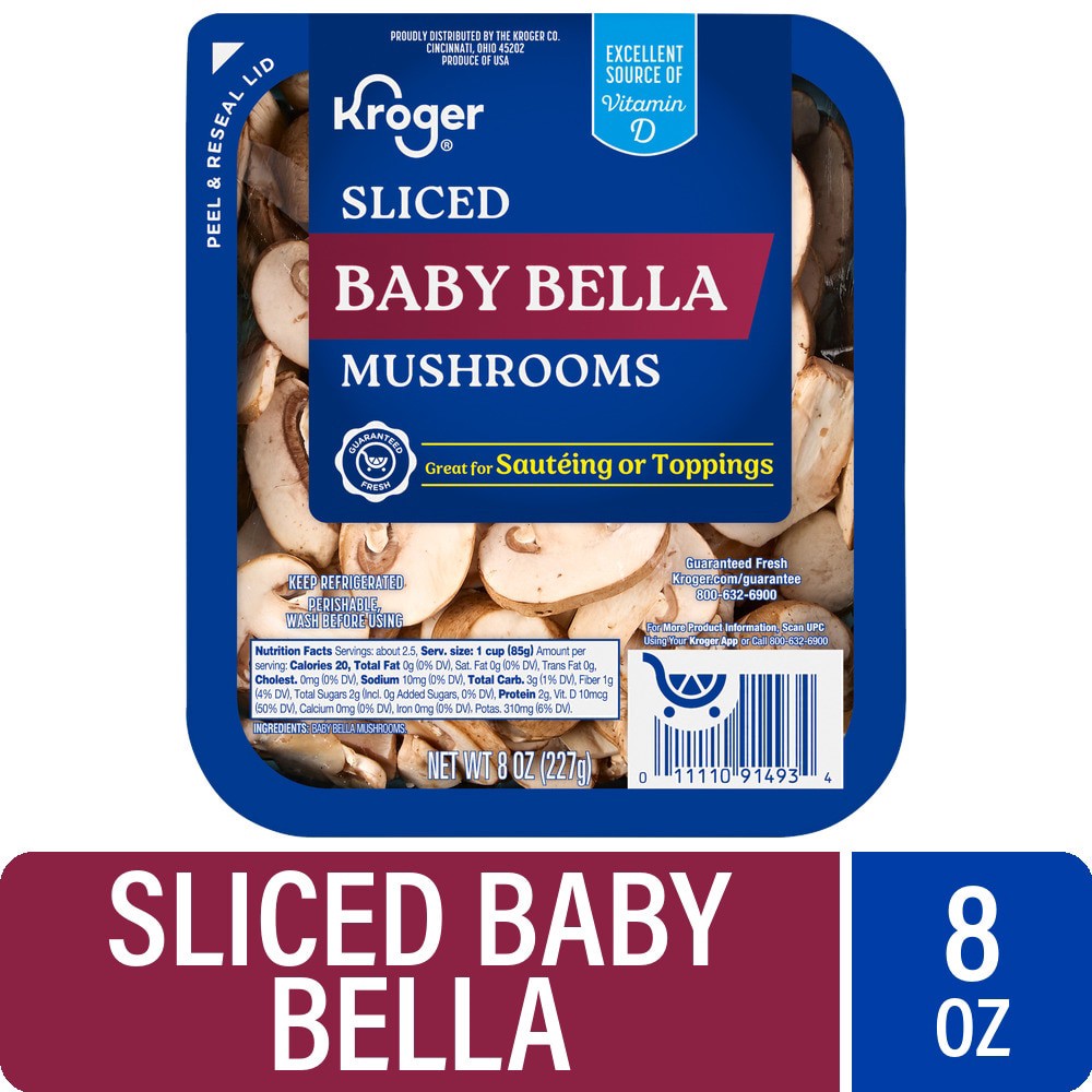 slide 1 of 2, Kroger Baby Bella Sliced Mushrooms, 8 oz